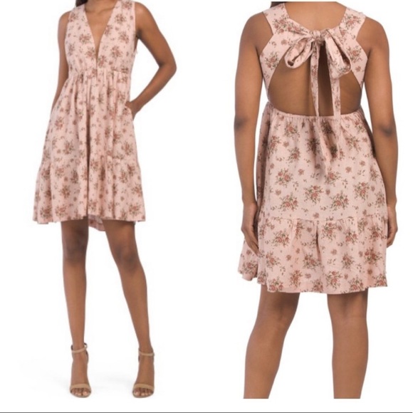 NWT House Of Harlow 1960 Linen Boho Pink Rose Midi Low Back Dress Size L - Picture 2 of 11